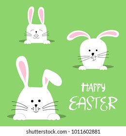  Easter bunnies. Colorful Easter greeting card. 