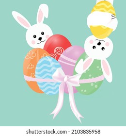 Abundantes de Pascua con huevos de Pascua coloridos y estampados. Ilustración vectorial aislada en un fondo de color