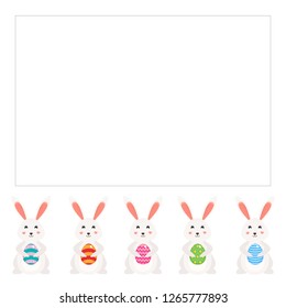 Easter bunnies with colourful eggs, vector illustration. Space for text, copy space.