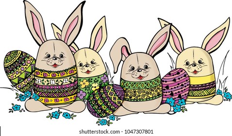 Easter bunnies and decorative eggs