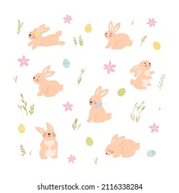 Ostersträucher. Ostereier mit Steinen und Streifen. Cute Cartoon Stil. Vektorgrafik.