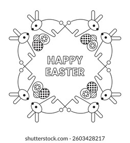Easter bunnies and eggs decorative frame with Happy Easter Text.
