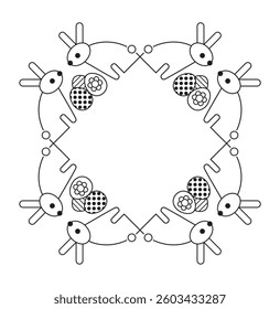 Easter bunnies and eggs decorative frame with a blank field.
