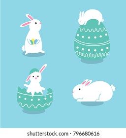 Easter bunnies with eggs flat illustration in pastel colours