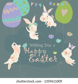 Easter bunnies and Easter eggs. Happy holidays