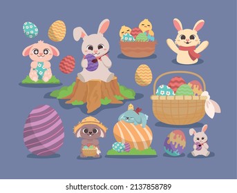 conejillos de pascua e iconos de huevos