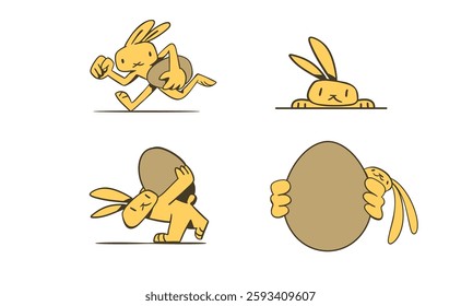 easter bunnies with eggs quirky doodles, hand drawn easter bunny with easter egg illustration