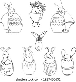 easter bunnies and eggs vector