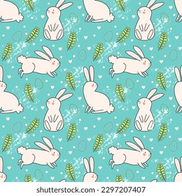 Easter bunnies and eggs. Vector illustration. Seamless pattern