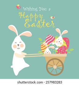 Easter bunnies and easter eggs. Vector illustration