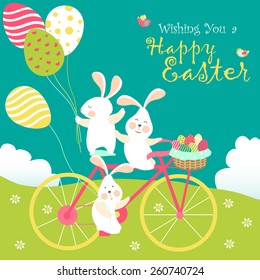 Easter bunnies and easter eggs. Vector illustration