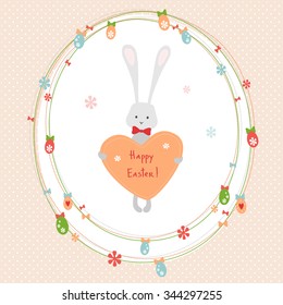 Easter bunnies and easter eggs. Vector illustration