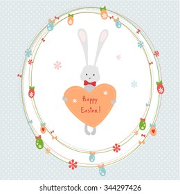 Easter bunnies and easter eggs. Vector illustration