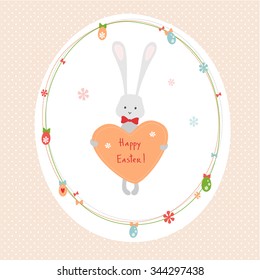 Easter bunnies and easter eggs. Vector illustration