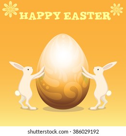 Easter bunnies and easter eggs. Vector illustration