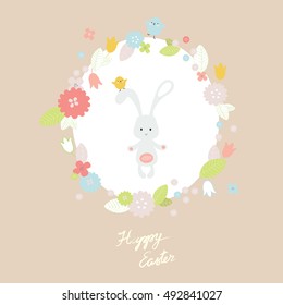 Easter bunnies and easter eggs. Vector illustration
