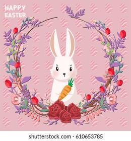 Easter bunnies and easter eggs. Vector illustration
