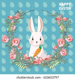 Easter bunnies and easter eggs. Vector illustration