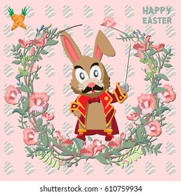 Easter bunnies and easter eggs. Vector illustration