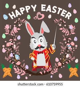 Easter bunnies and easter eggs. Vector illustration