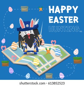 Easter bunnies and easter eggs. Vector illustration