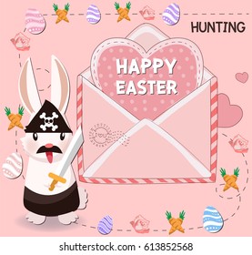 Easter bunnies and easter eggs. Vector illustration