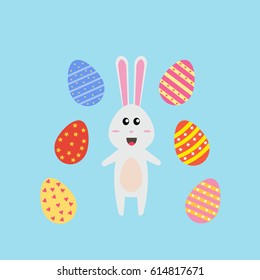 Easter bunnies and easter eggs. Vector illustration