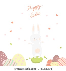 Easter bunnies and easter eggs. Vector illustration