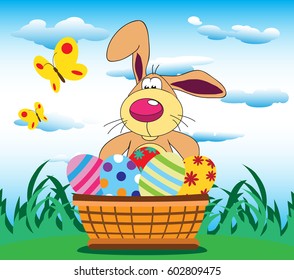Easter bunnies and easter eggs.Vector illustration.