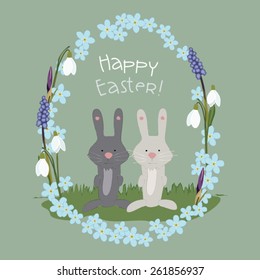 Easter Bunnies in a Flower Frame/Happy Easter!