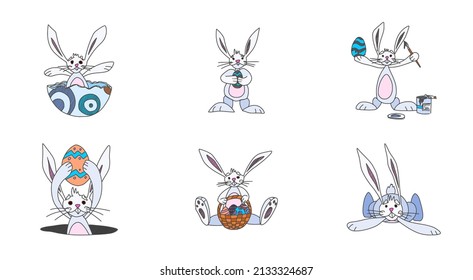 Easter Bunnies Funny Spring Festival Characters. sketch vector image