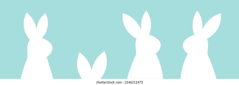 Easter bunnies group on blue background. Happy Easter vector illustration.