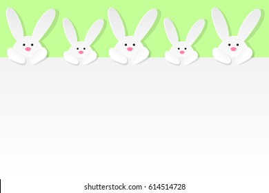 Easter bunnies on green background with copyspace. Vector illustration.