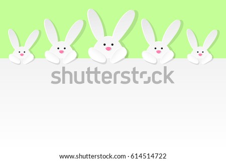 Easter bunnies on green background with copyspace. Vector illustration.