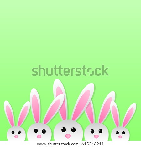 Easter bunnies on green background with copyspace. Vector illustration.