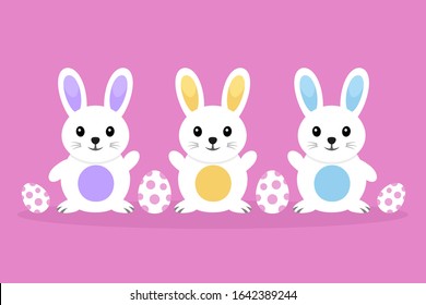 Easter bunnies on pink background, vector illustration
