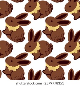 Easter Bunnies Pattern. Chocolate Bunny. Easter Treats and Chocolate Bunnies. Vector