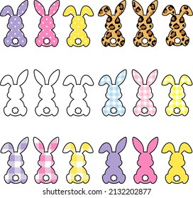 Easter Bunnies with Patterns Vector on Transparent Background