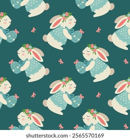 Easter bunnies, seamless pattern, for fabric packaging design, vector