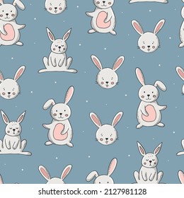 Easter bunnies seamless pattern with hand drawn rabbits. Wrapping paper, nursery wallpaper, kids textile print, packaging, scrapbooking, backgrounds, etc. EPS 10