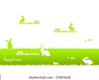 Easter bunnies searching for Easter eggs	