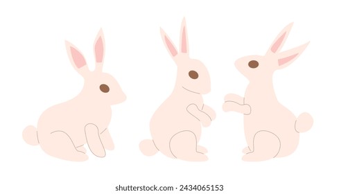 Easter bunnies set. Rabbits isolated on white background. Vector flat illustration.