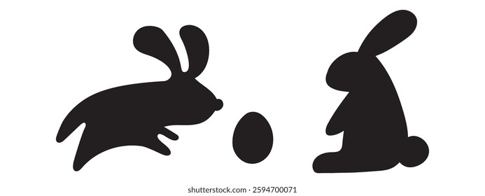 Easter bunnies. Silhouettes. Vector design. Illustration on white background.