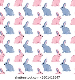 Easter Bunnies. Vector Seamless Pattern for fabric design, wallpaper, wrapping paper.
