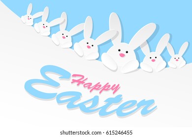 Easter bunnies with wishes. Vector illustration.