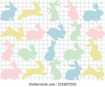 Easter Bunnies.Easter colors.pastel plaid. Easter Rabit seamless pattern on plaid print for textile, cards etc