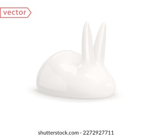 Easter Bunny. 3D illustration of a cute white rabbit figurine. Design element isolated on white background. Suitable for Easter Sunday and Mid Autumn Festival. 3d vector object