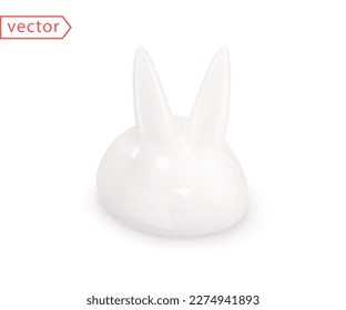 Easter Bunny. 3D illustration of a cute white rabbit figurine. Design element isolated on white background. Suitable for Easter Sunday and Mid Autumn Festival. 3d vector object