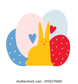 Easter bunny abstract illustration. Happy Easter flat vector illustration. Greeting cards or posters with easter rabbit and Easter egg. Egg hunt poster template. 