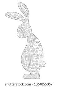 Easter Bunny Alone looking Sad in Zentangle Inspired Coloring Pattern and Coloring Book
